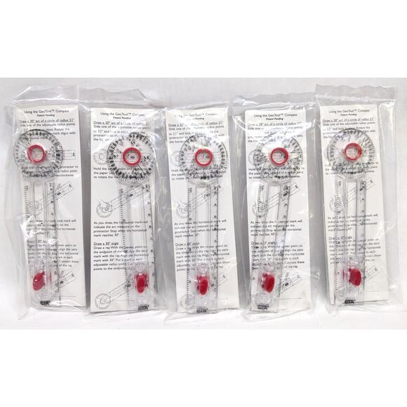 Lot of 5 - New Geotool Classroom Safety Compass / Protractors for Math Geometry - Picture 1 of 6